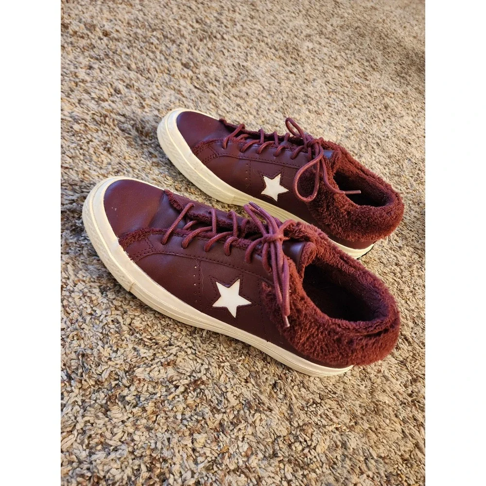 Converse One Star Ox Fur Dark Sangria Burgundy Leather Sneakers 162602C W8 M6